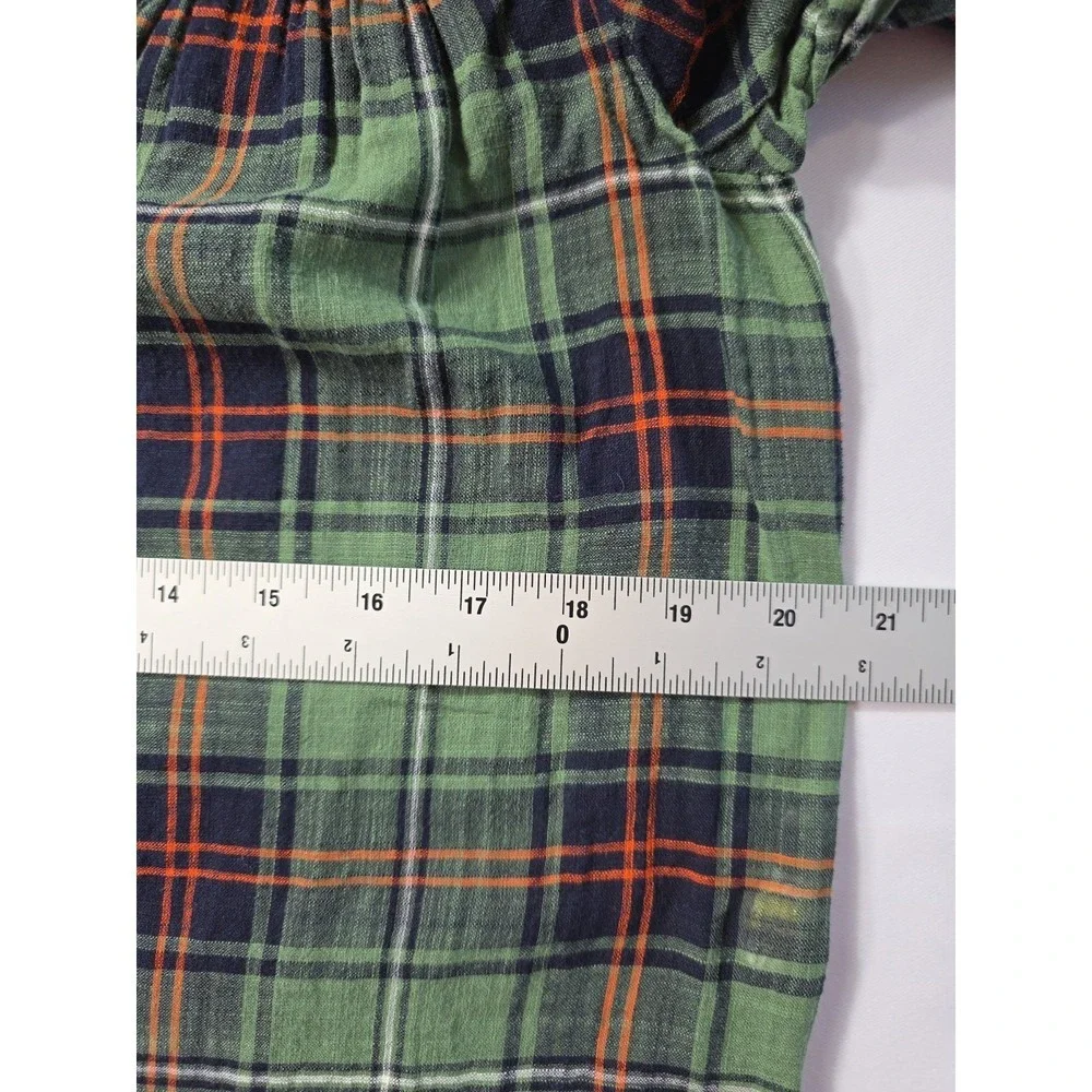 J.Crew Plaid Blouse Women Size 0 Green 100% Cotton Embroidered Boho Top